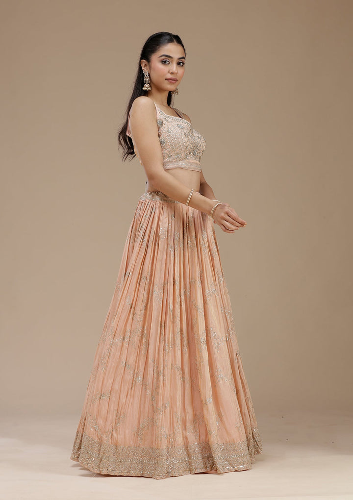 Peach Sequins Shimmer Readymade Lehenga-koskii