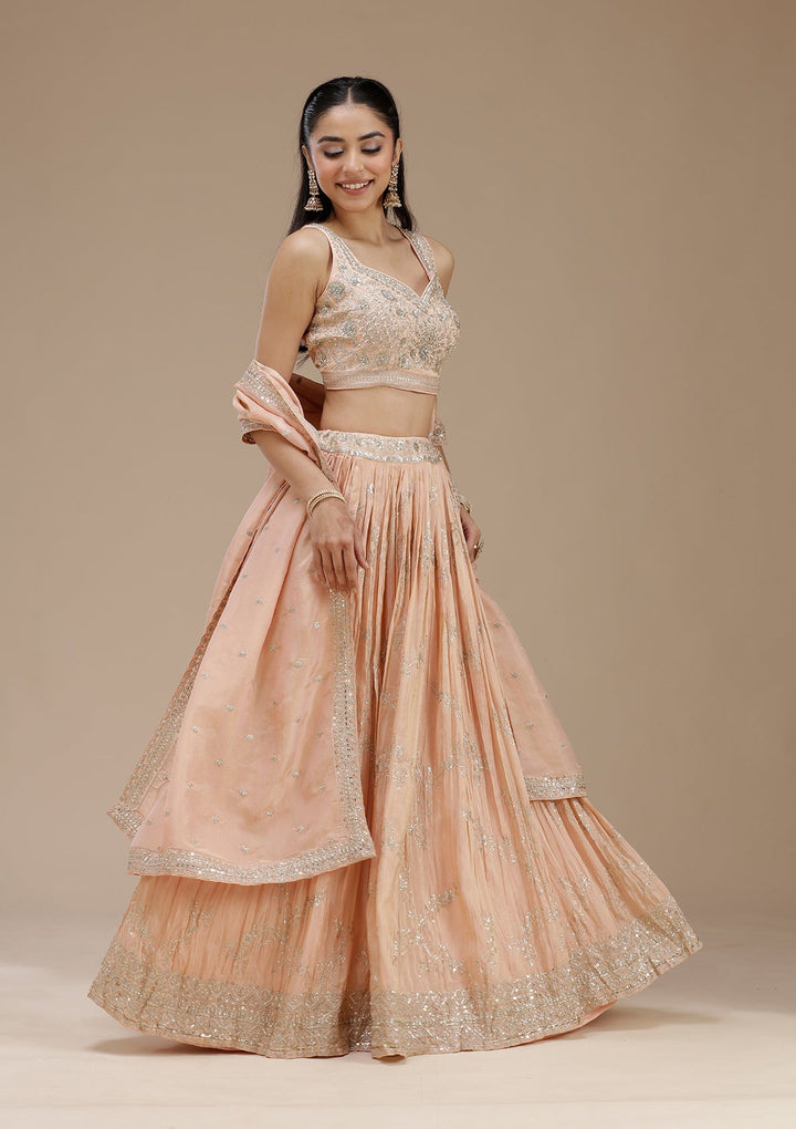 Peach Sequins Shimmer Readymade Lehenga-koskii