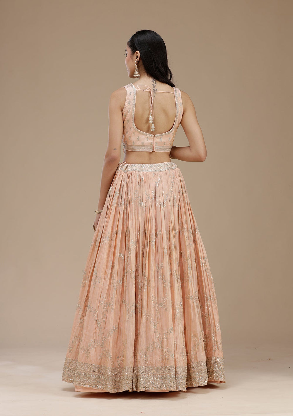 Peach Sequins Shimmer Readymade Lehenga-koskii