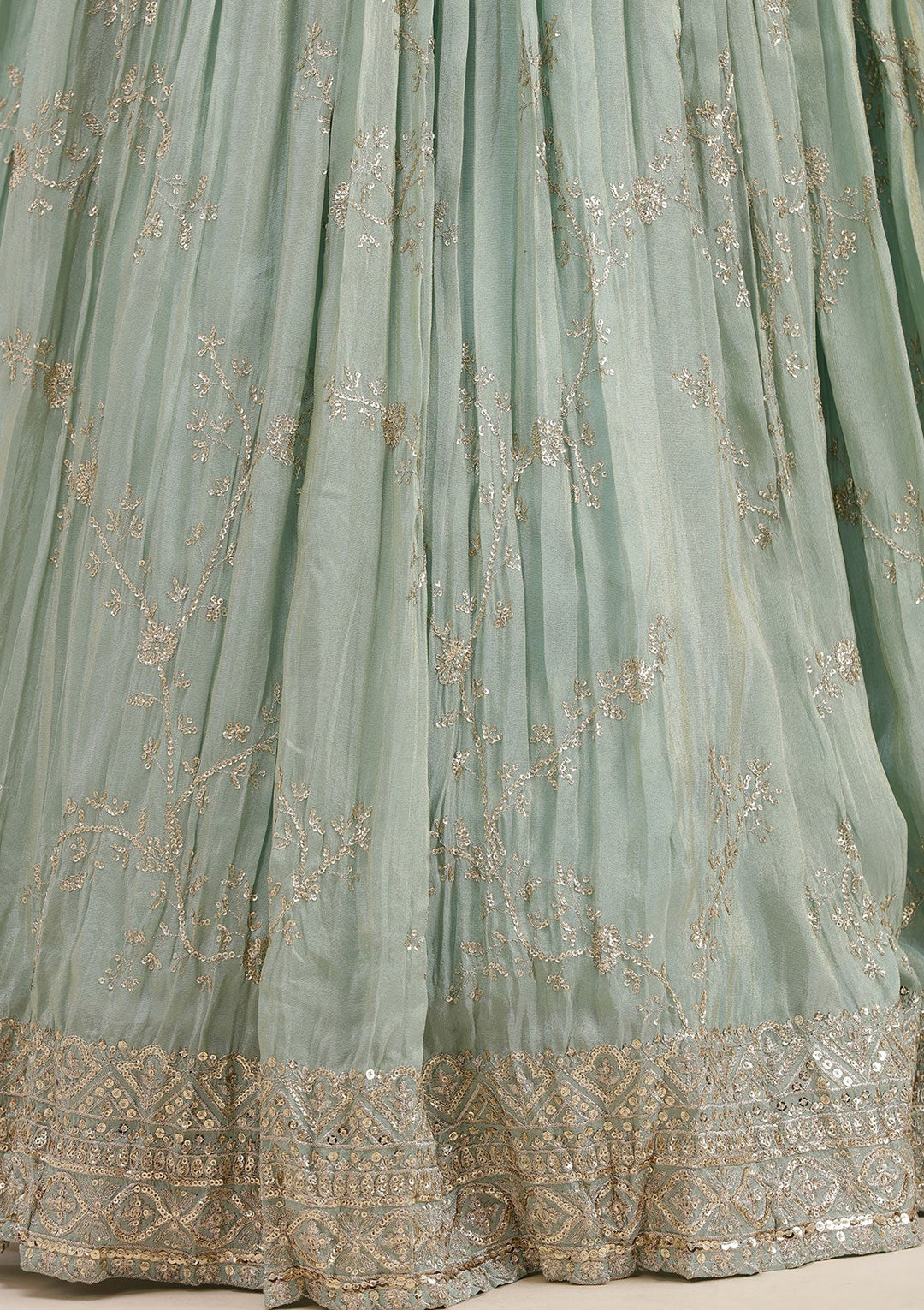 Pista Green Sequins Shimmer Readymade Lehenga-koskii