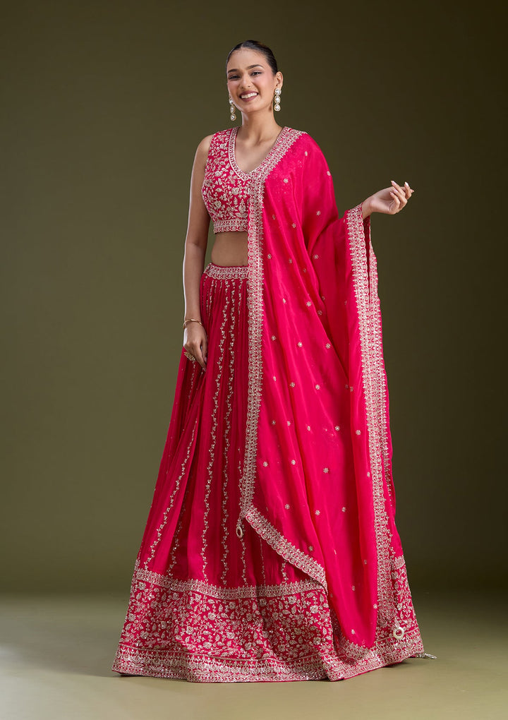 Pink Zariwork (Gold) Crepe Readymade Lehenga