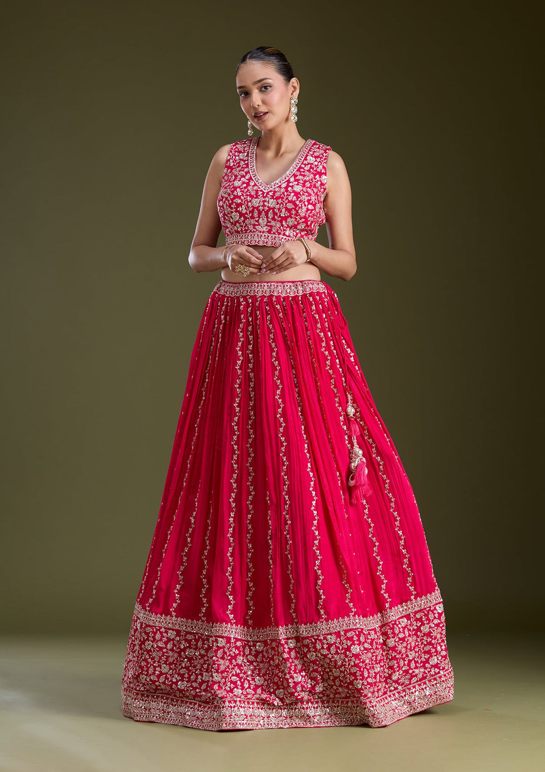 Pink Zariwork (Gold) Crepe Readymade Lehenga