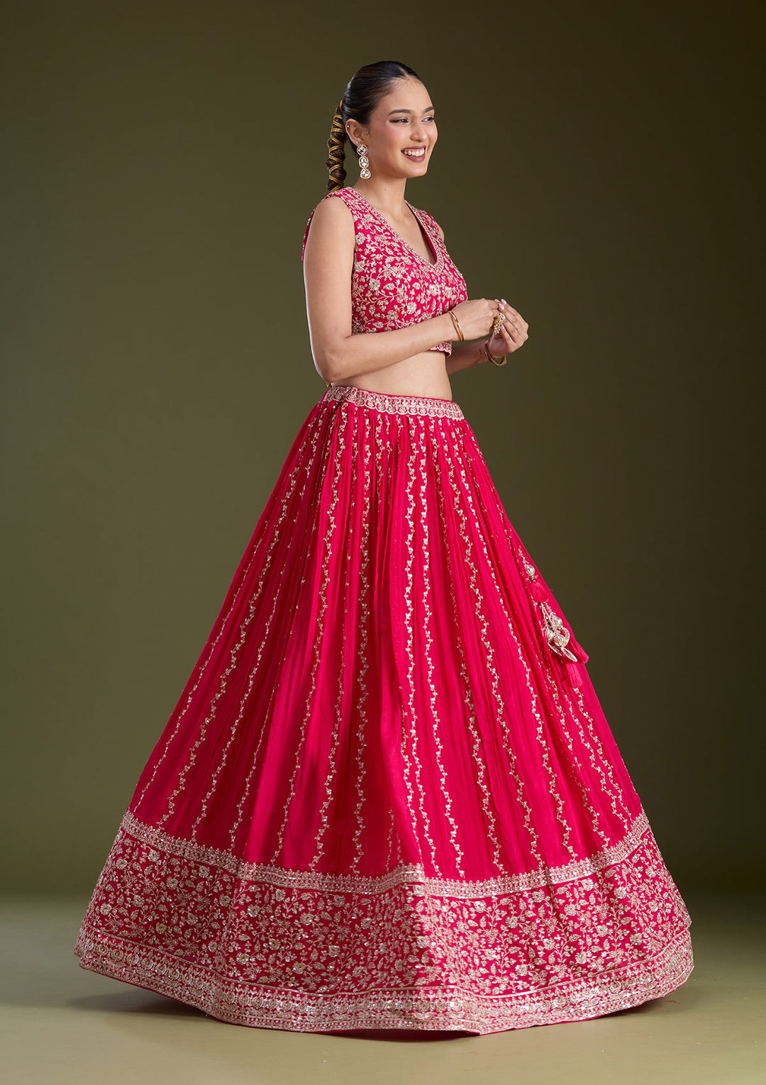 Pink Zariwork (Gold) Crepe Readymade Lehenga