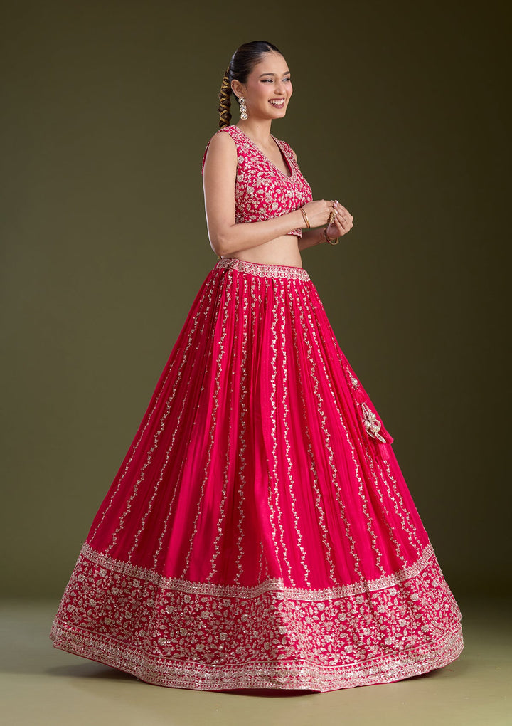 Pink Zariwork (Gold) Crepe Readymade Lehenga