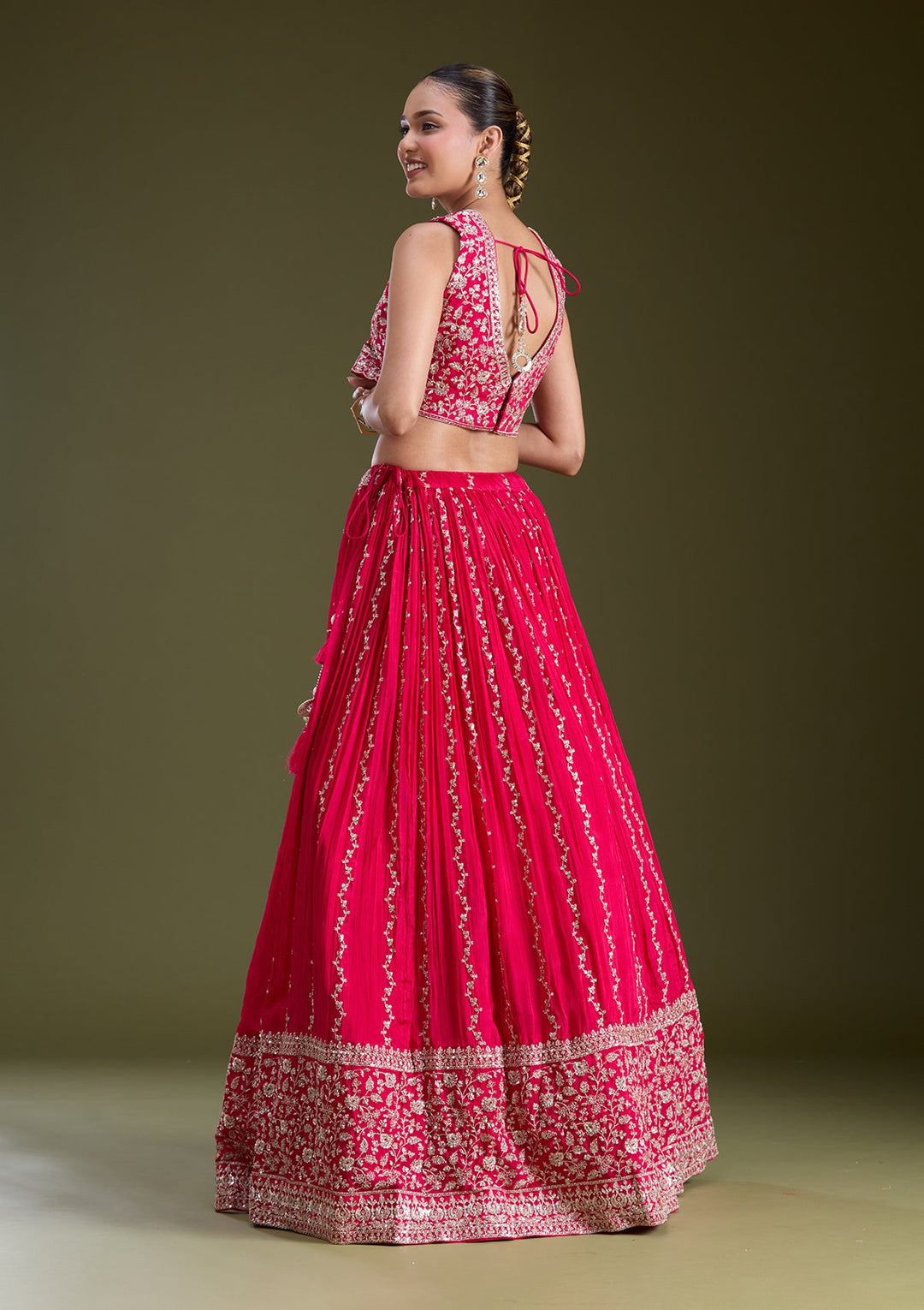 Pink Zariwork (Gold) Crepe Readymade Lehenga