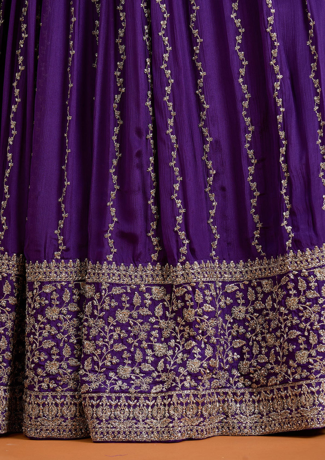 Purple Zariwork (Silver) Crepe Readymade Lehenga-koskii