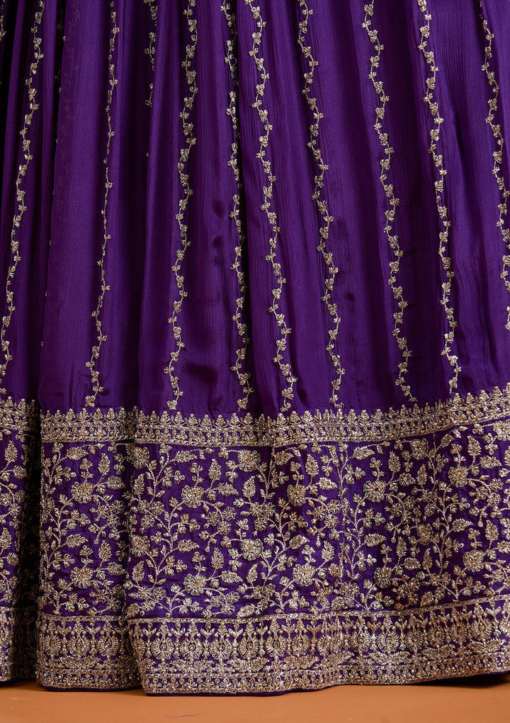 Purple Zariwork (Silver) Crepe Readymade Lehenga-koskii