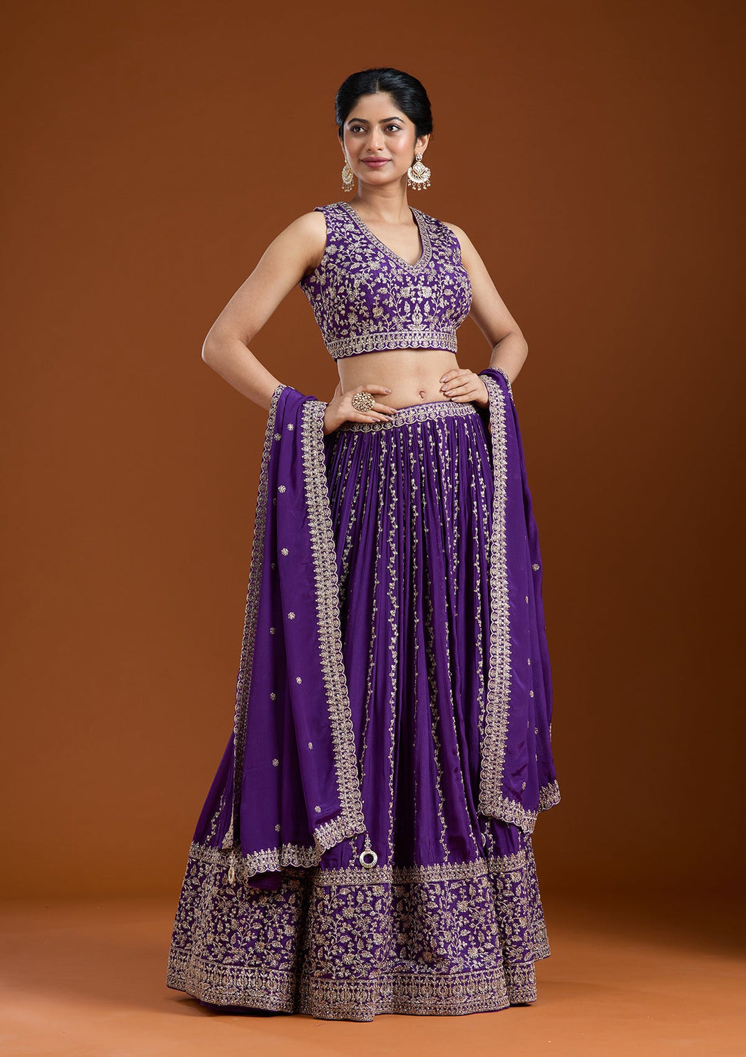 Purple Zariwork (Silver) Crepe Readymade Lehenga-koskii