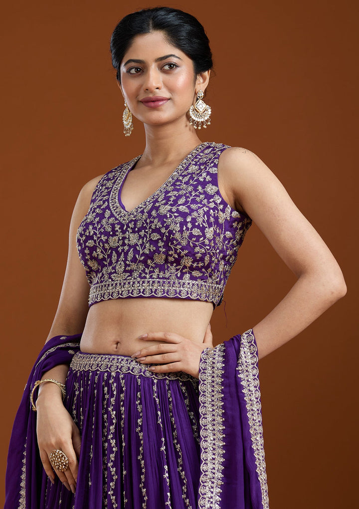 Purple Zariwork (Silver) Crepe Readymade Lehenga-koskii