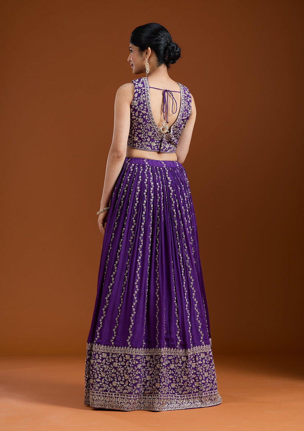 Purple Zariwork (Silver) Crepe Readymade Lehenga-koskii