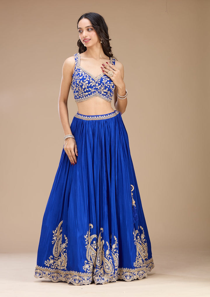 Blue Zariwork (Gold) Crepe Readymade Lehenga