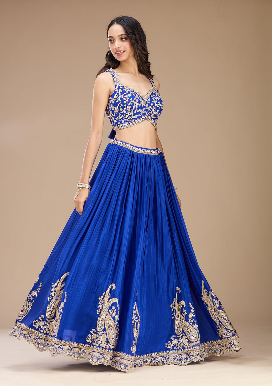 Blue Zariwork (Gold) Crepe Readymade Lehenga