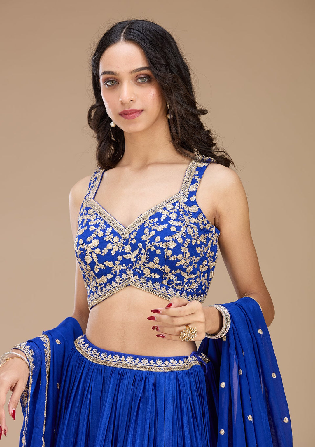 Blue Zariwork (Gold) Crepe Readymade Lehenga