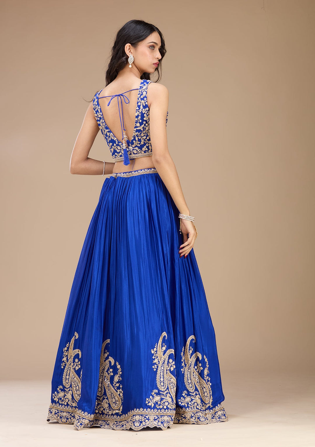 Blue Zariwork (Gold) Crepe Readymade Lehenga