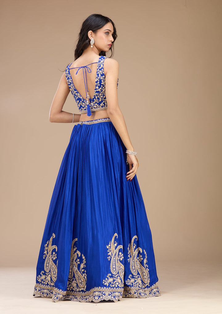 Blue Zariwork (Gold) Crepe Readymade Lehenga