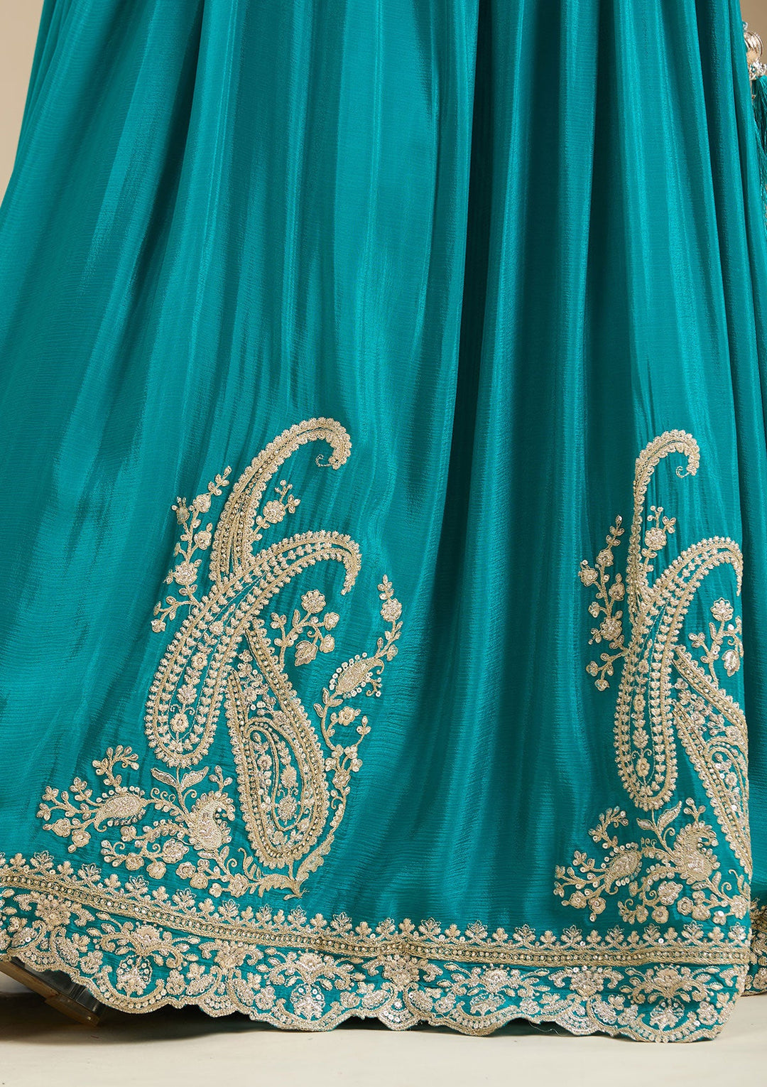 Mehandi Green Zariwork (Gold) Crepe Readymade Lehenga-koskii