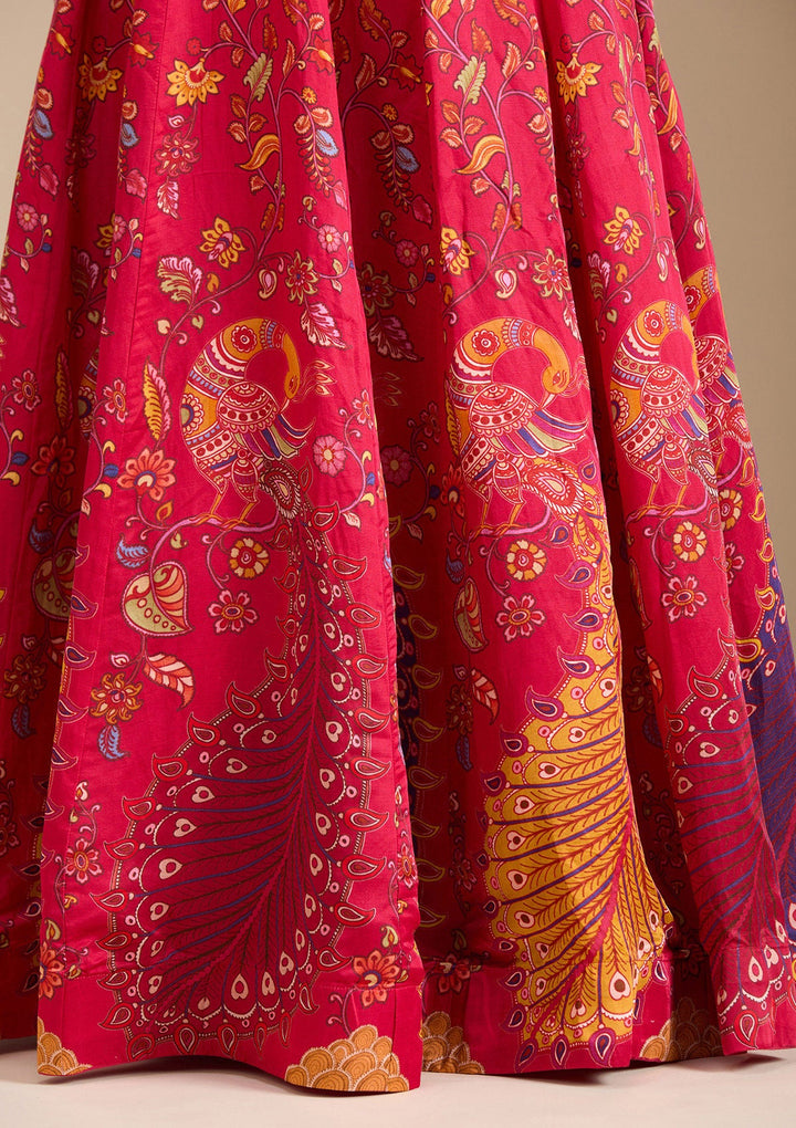 Rani Pink Printed Soft Raw Silk Readymade Lehenga-koskii