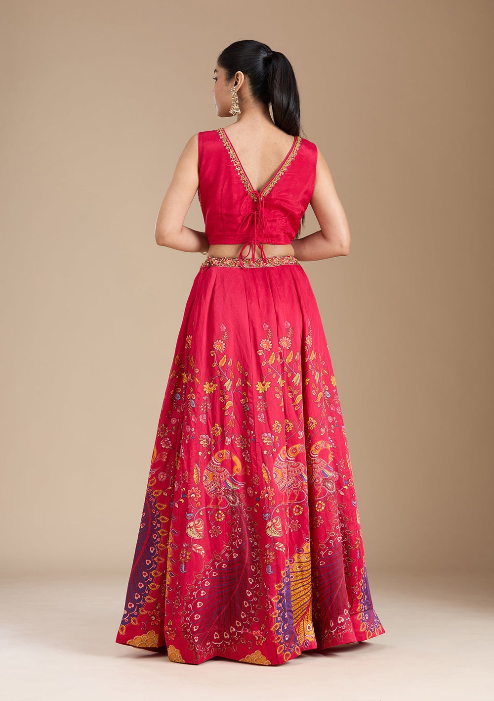 Rani Pink Printed Soft Raw Silk Readymade Lehenga-koskii
