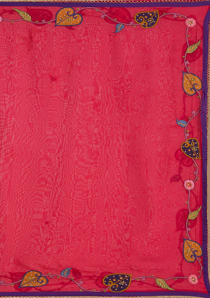 Rani Pink Printed Soft Raw Silk Readymade Lehenga-koskii