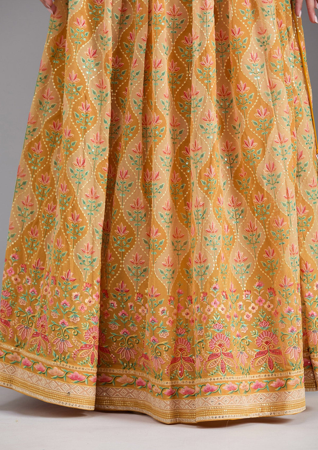 Mustard Yellow Zariwork (Gold) Georgette Readymade Lehenga
