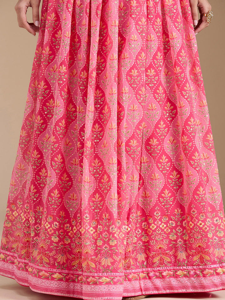 Pink Zariwork (Gold) Georgette Readymade Lehenga