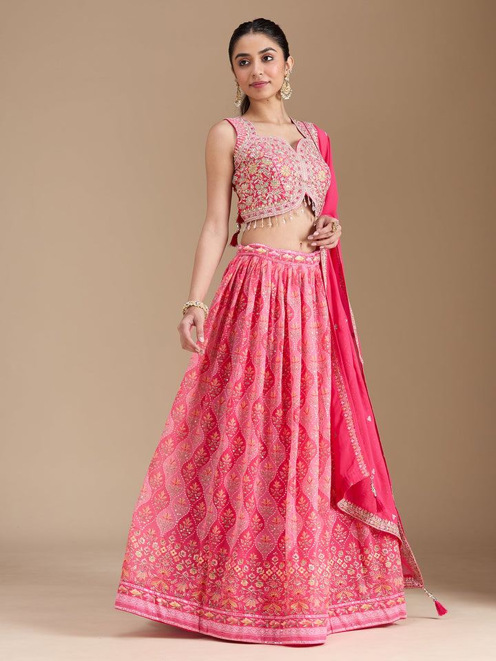 Pink Zariwork (Gold) Georgette Readymade Lehenga