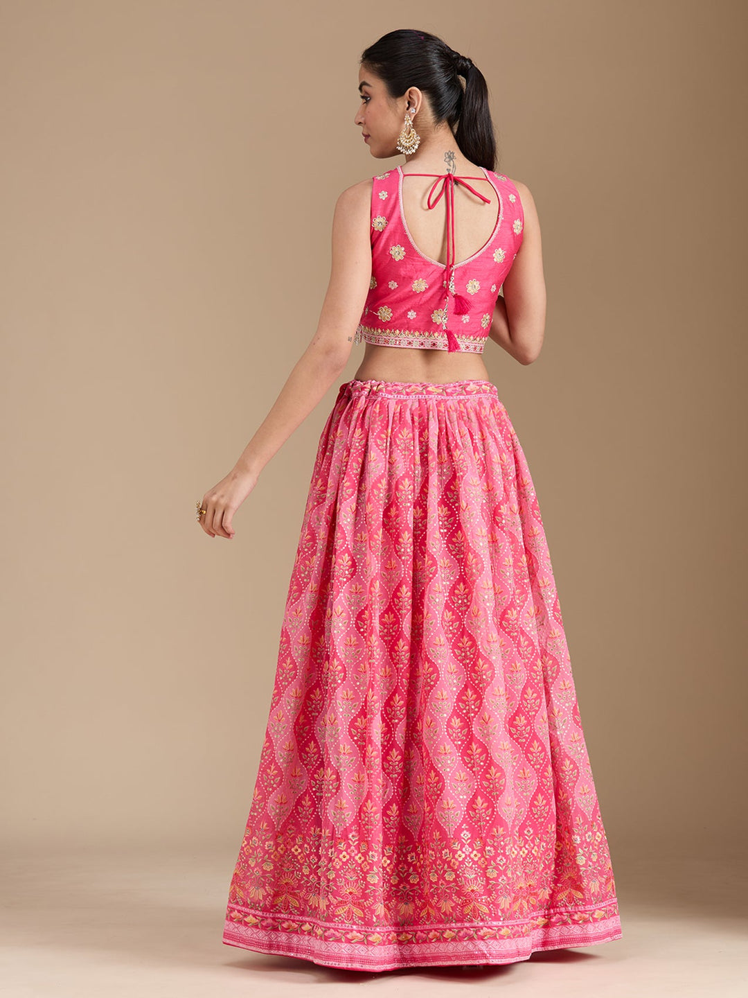 Pink Zariwork (Gold) Georgette Readymade Lehenga