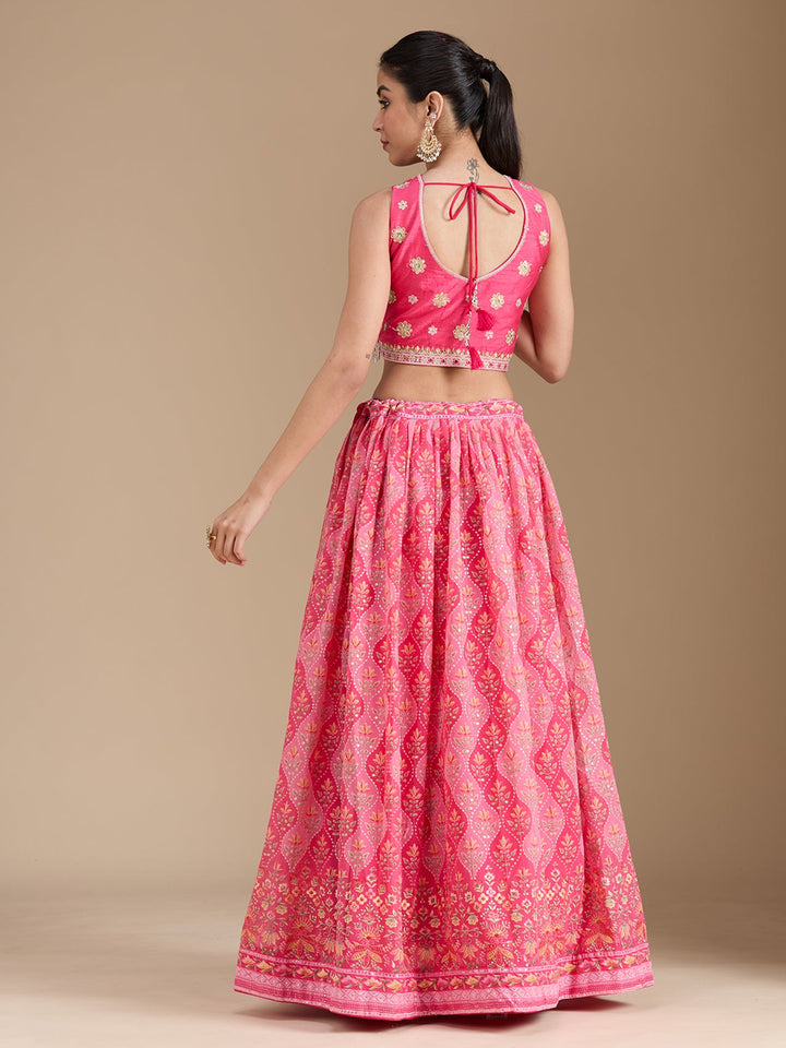 Pink Zariwork (Gold) Georgette Readymade Lehenga