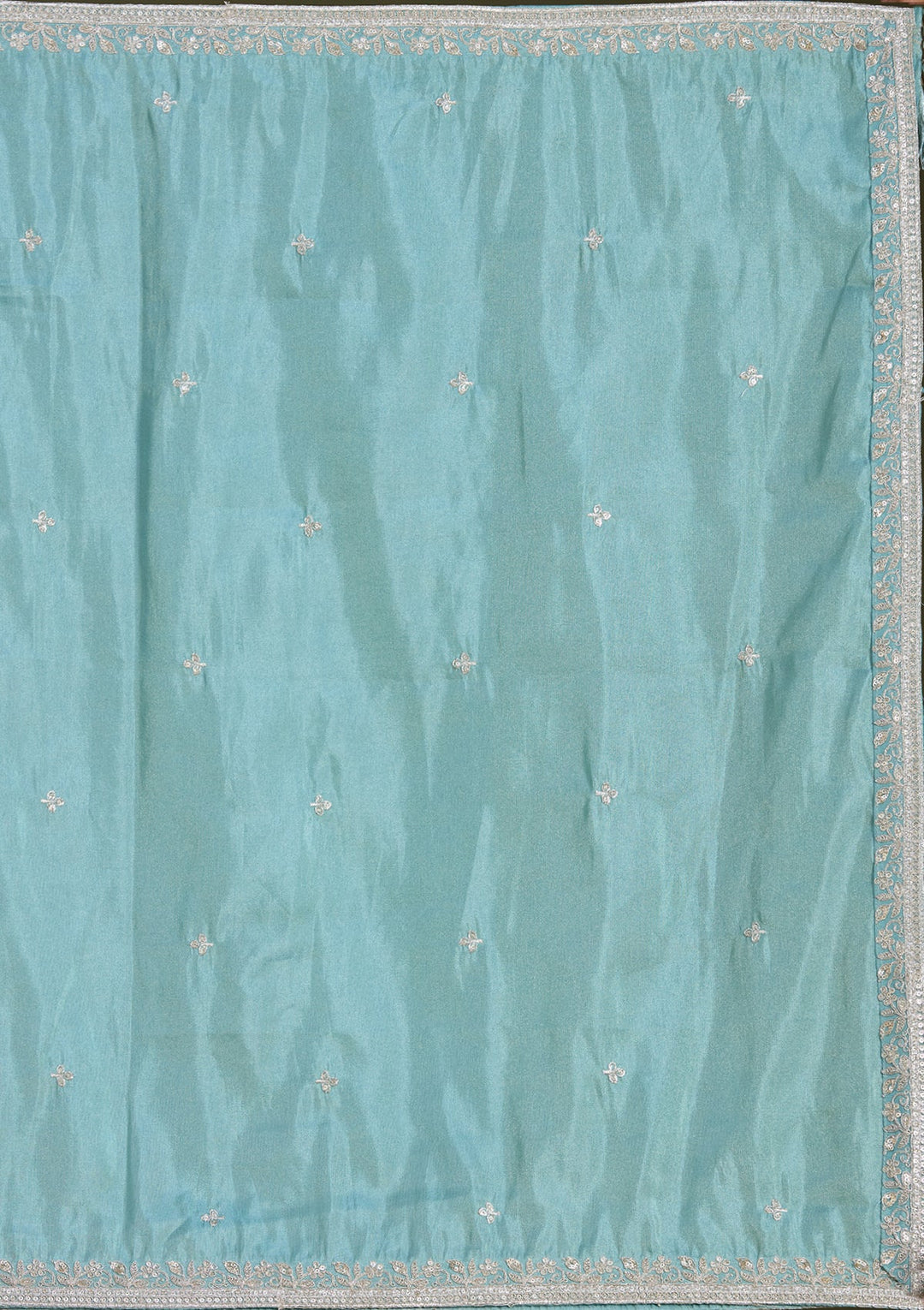 Sky Blue Sequins Banarasi Readymade Lehenga