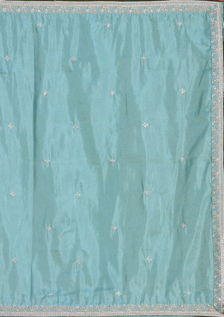 Sky Blue Sequins Banarasi Readymade Lehenga