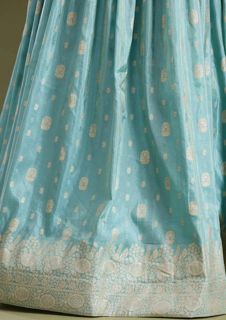 Sky Blue Sequins Banarasi Readymade Lehenga