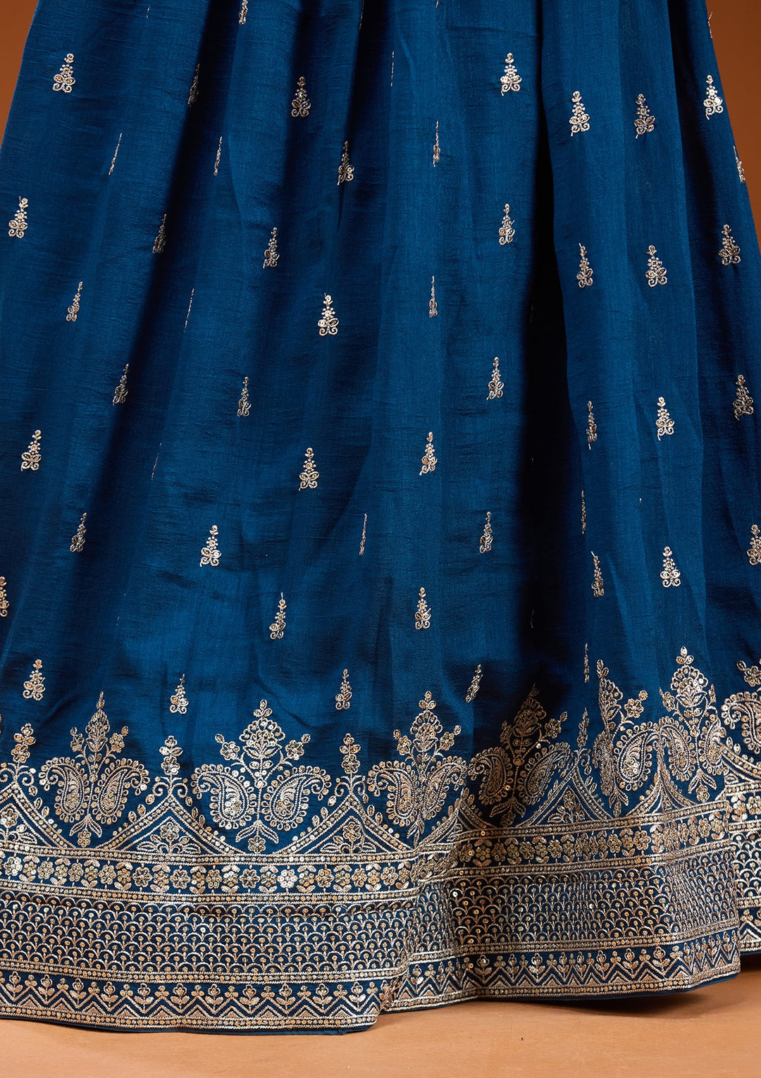 Navy Blue Zariwork (Silver) Soft Raw Silk Readymade Lehenga