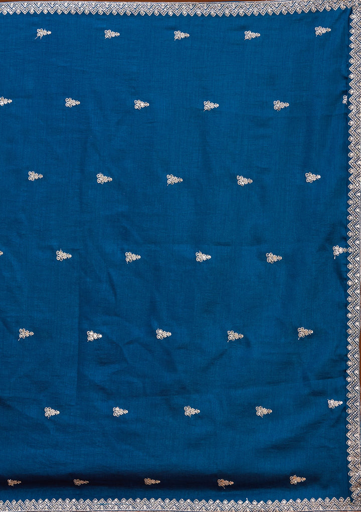 Navy Blue Zariwork (Silver) Soft Raw Silk Readymade Lehenga