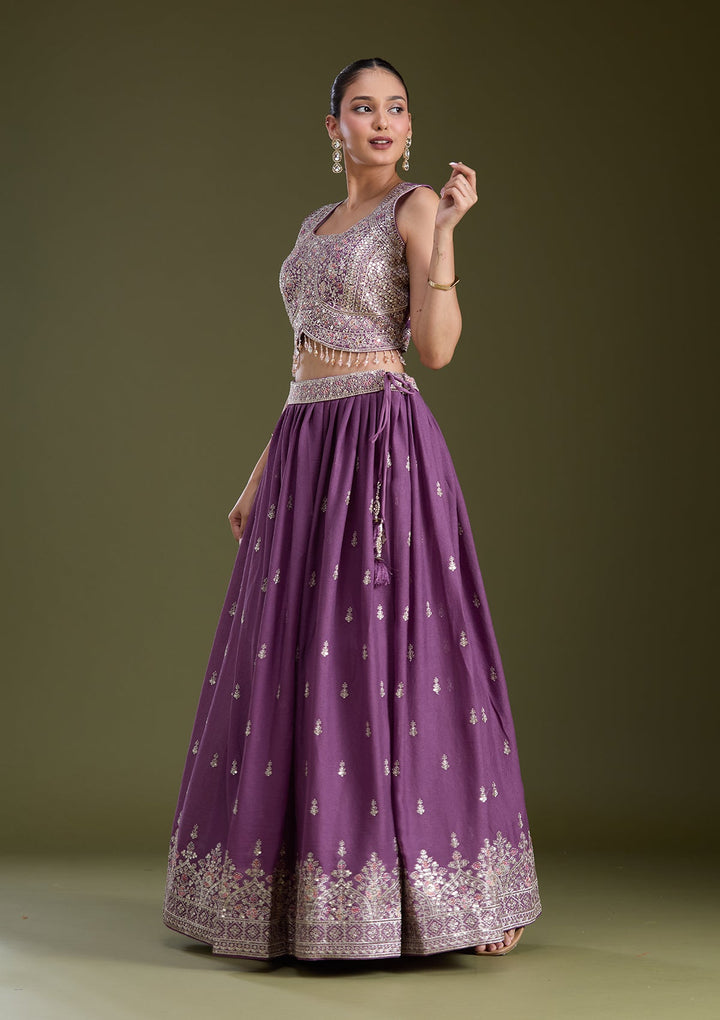 Lavender Zariwork (Silver) Soft Raw Silk Readymade Lehenga