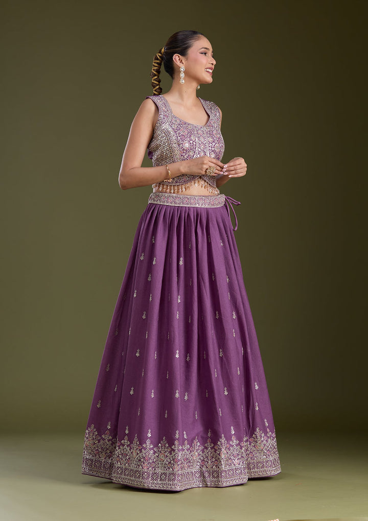 Lavender Zariwork (Silver) Soft Raw Silk Readymade Lehenga