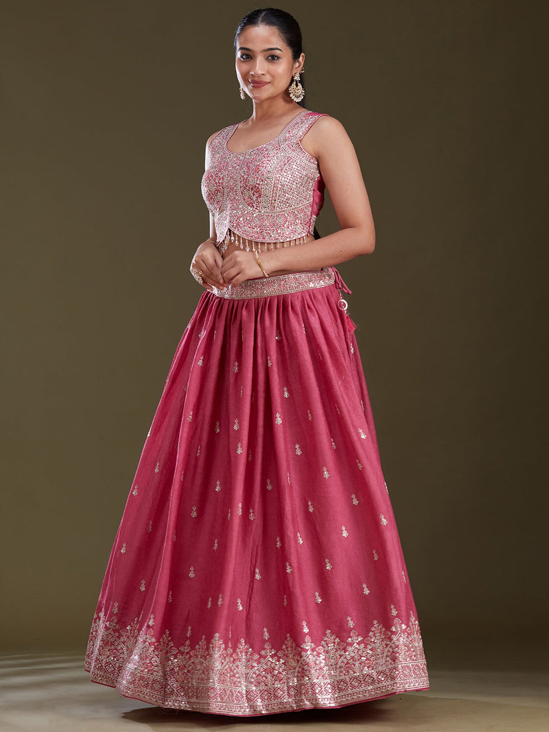 Pink Zariwork (Silver) Soft Raw Silk Readymade Lehenga