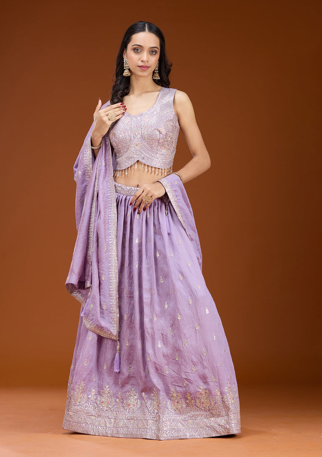 Lavender Zariwork (Silver) Soft Raw Silk Readymade Lehenga