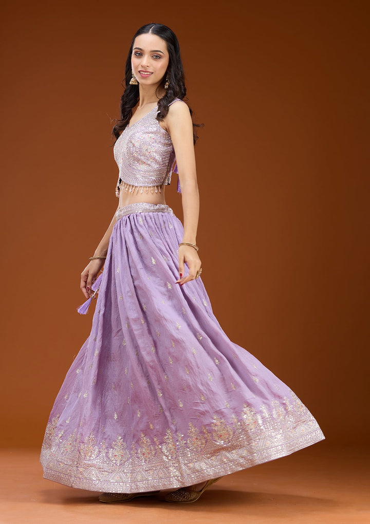 Lavender Zariwork (Silver) Soft Raw Silk Readymade Lehenga