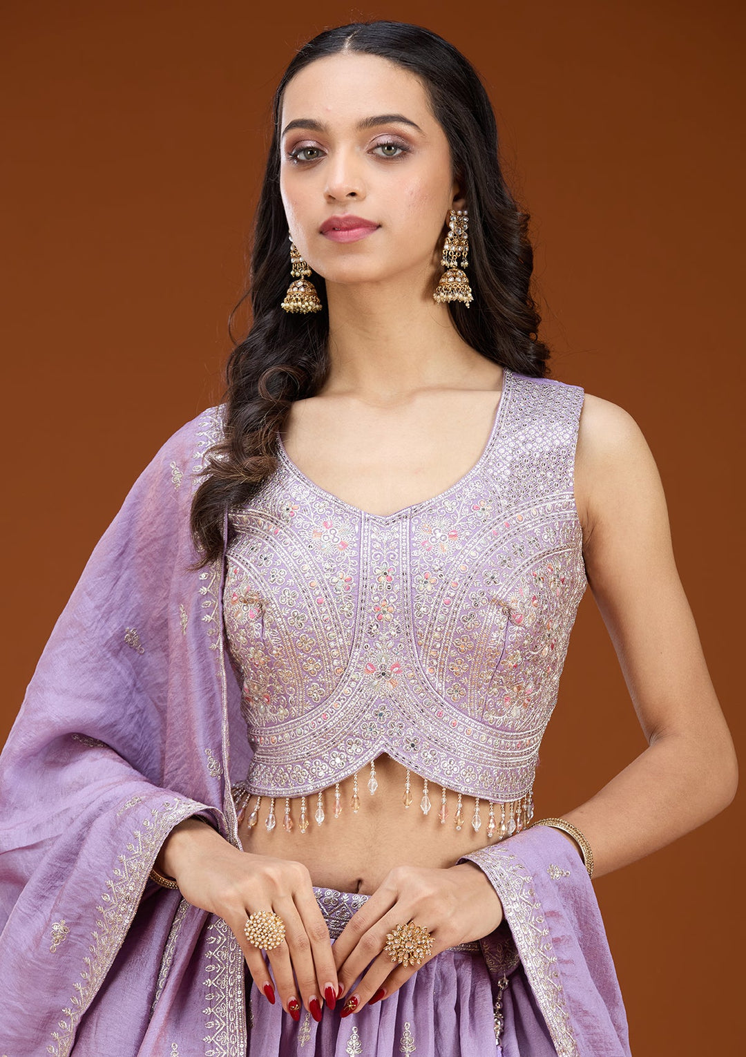 Lavender Zariwork (Silver) Soft Raw Silk Readymade Lehenga