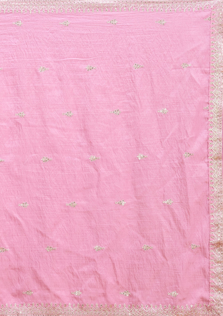 Onion Pink Zariwork (Silver) Soft Raw Silk Readymade Lehenga