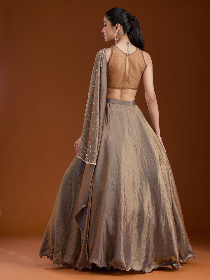 Copper Pearlwork Organza Readymade Lehenga