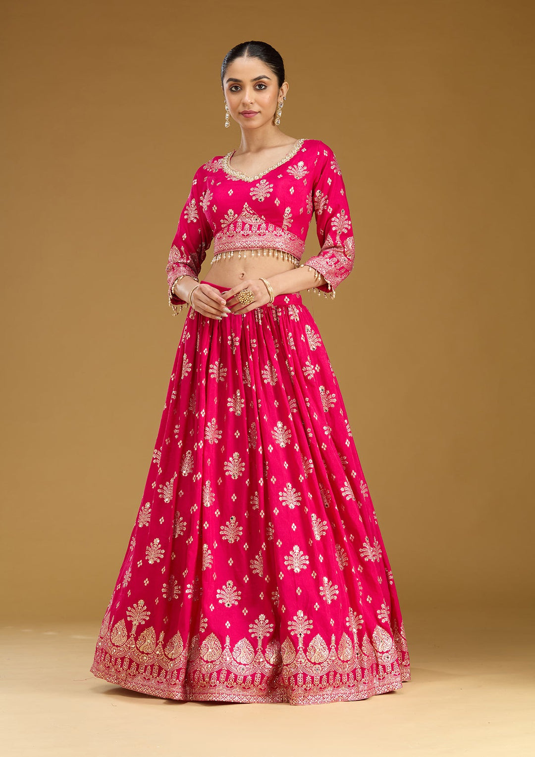 Rani Pink Sequins Georgette Readymade Lehenga