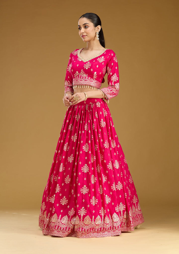 Rani Pink Sequins Georgette Readymade Lehenga