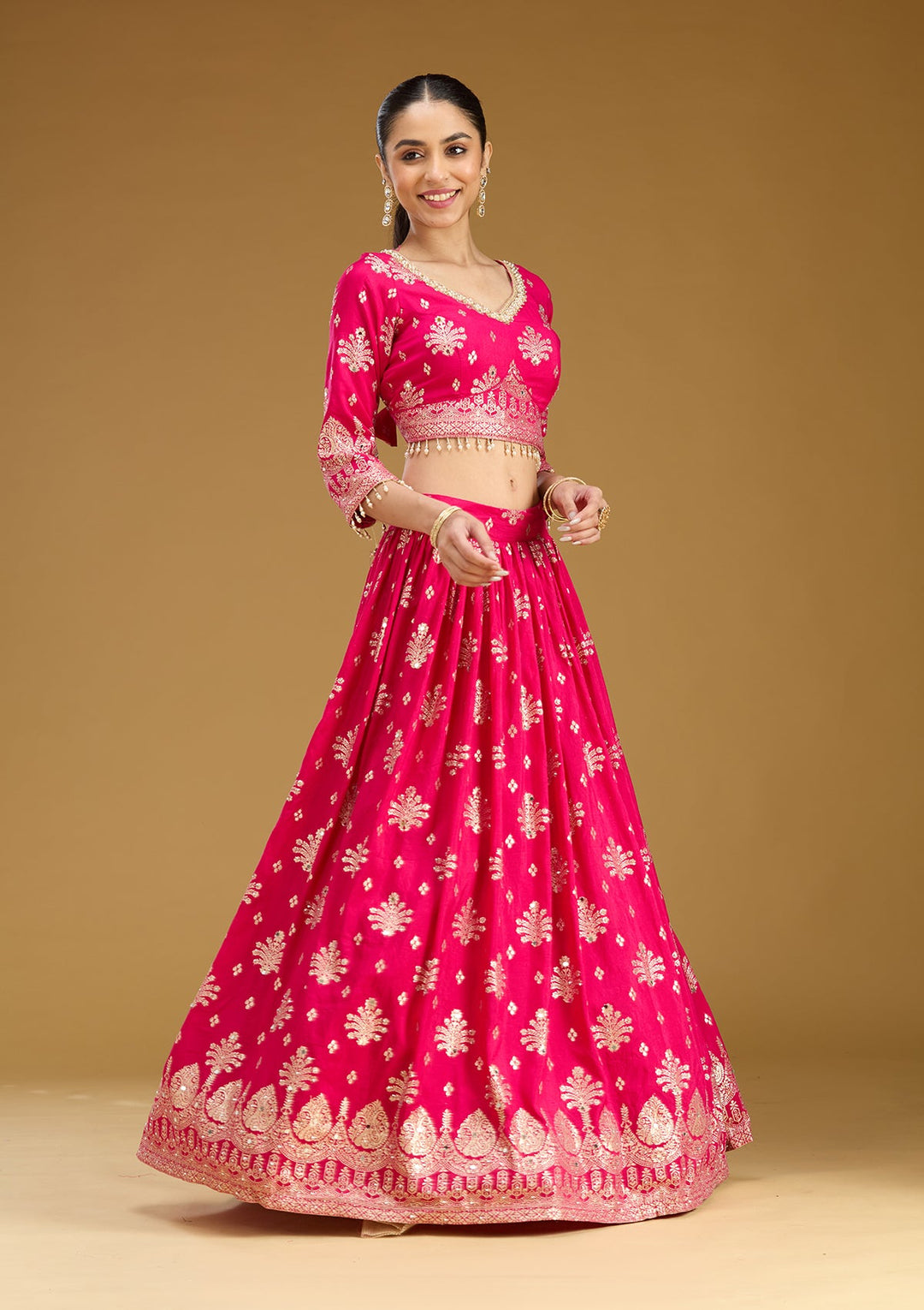 Rani Pink Sequins Georgette Readymade Lehenga