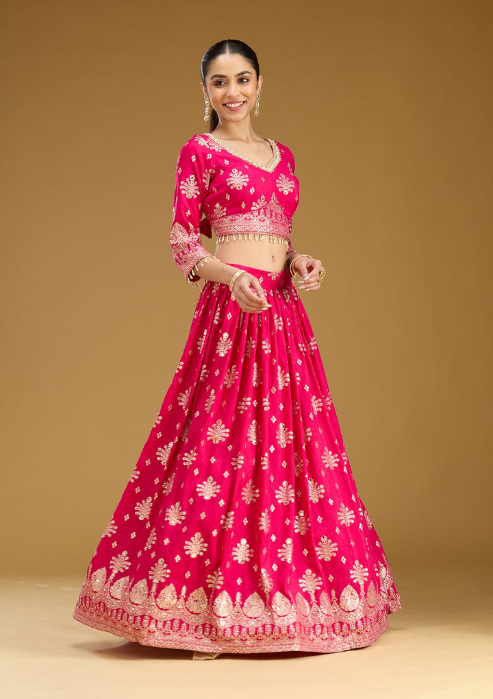 Rani Pink Sequins Georgette Readymade Lehenga