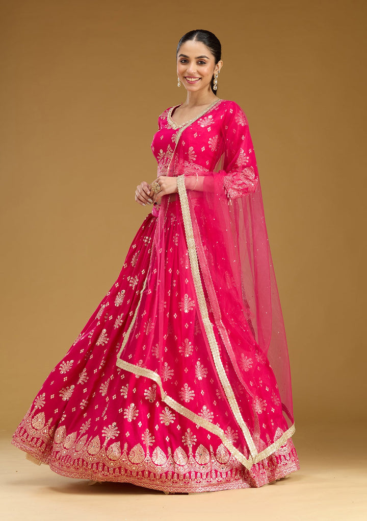 Rani Pink Sequins Georgette Readymade Lehenga