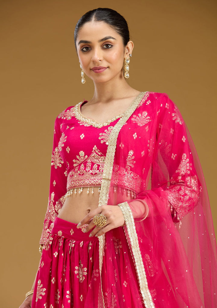 Rani Pink Sequins Georgette Readymade Lehenga