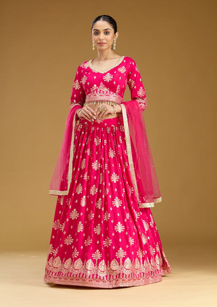 Rani Pink Sequins Georgette Readymade Lehenga