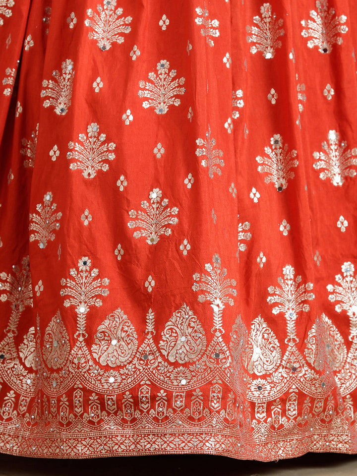 Rust Sequins Georgette Readymade Lehenga
