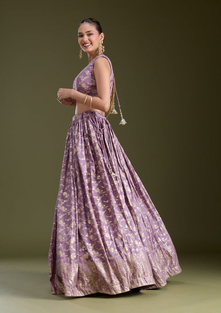 Dark Lavender Sequins Soft Raw Silk Readymade Lehenga